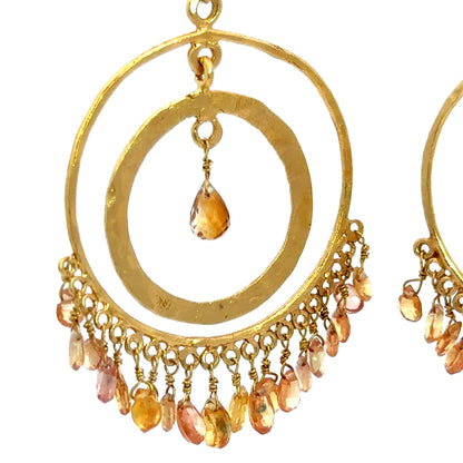 18K Yellow Gold Hammered Sapphire Fringe Earrings