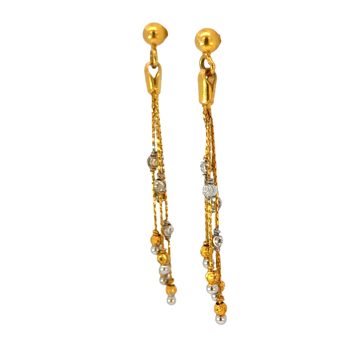 Vintage 18K Gold Dangle Earrings | Two-Tone Bead Tassel Design