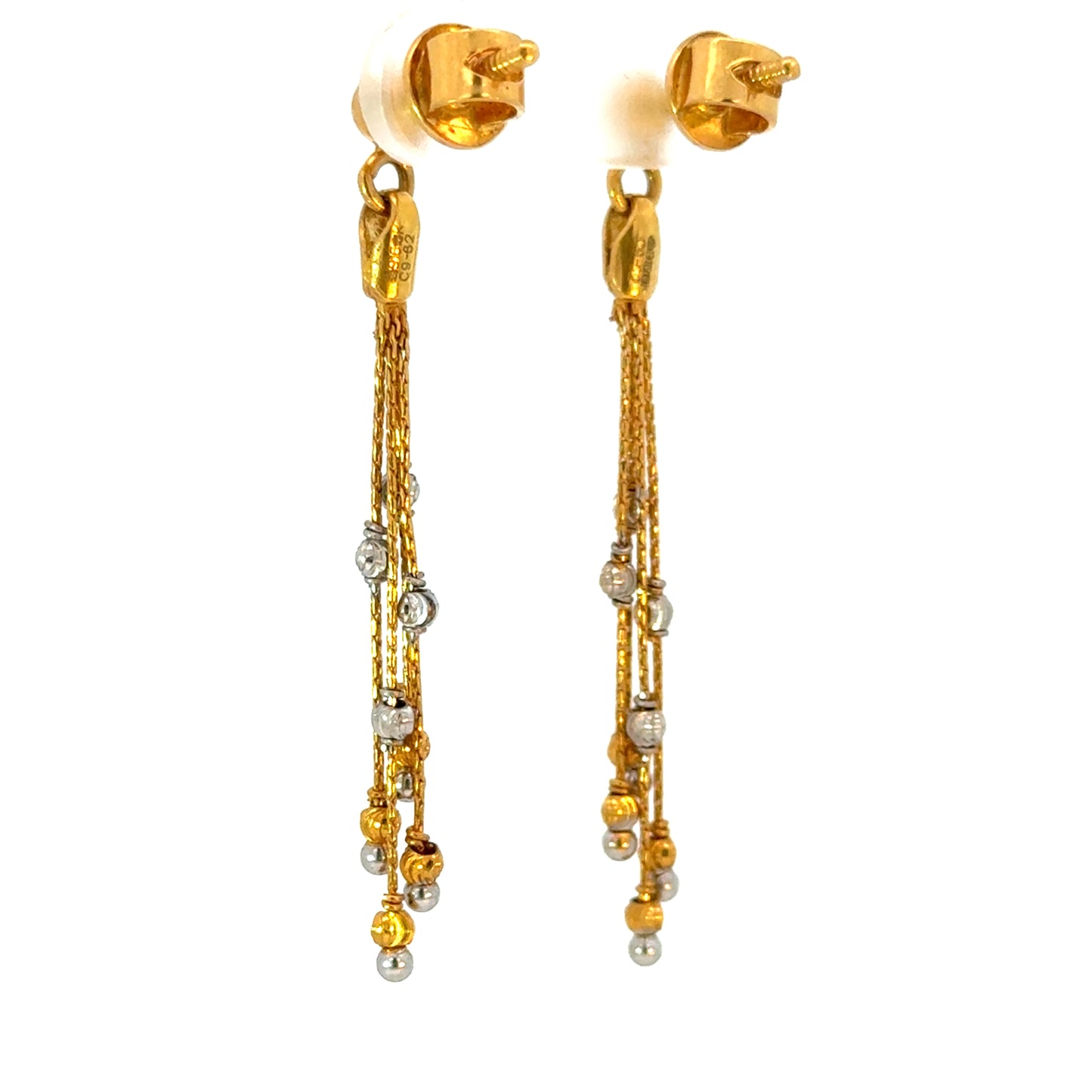 Vintage 18K Gold Dangle Earrings | Two-Tone Bead Tassel Design