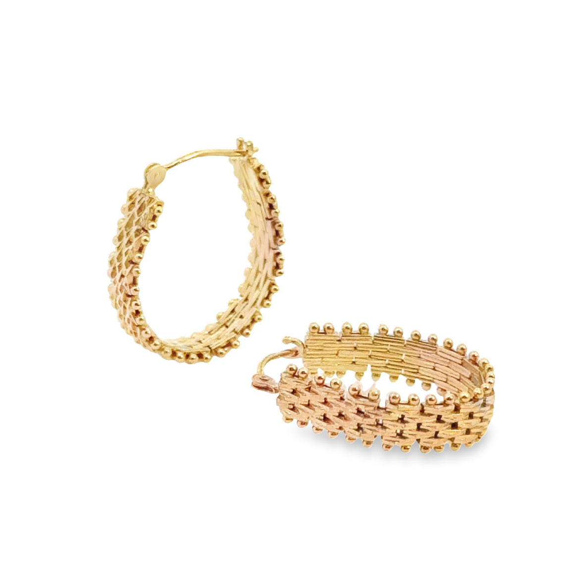 Unique 14K Yellow Gold Ornate Link Hoop Earrings