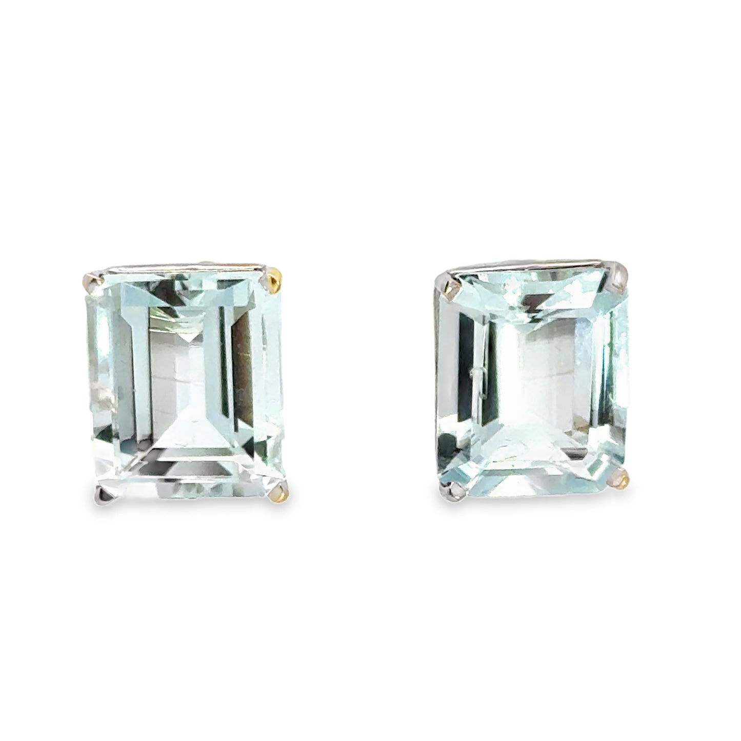 14K White Gold Aquamarine Stud Earrings – Emerald Cut Aquamarine