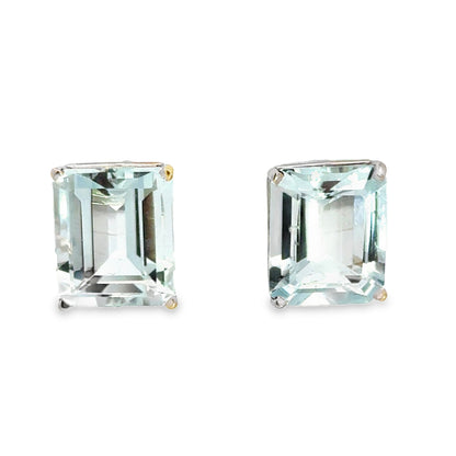 14K White Gold Aquamarine Stud Earrings – Emerald Cut Aquamarine