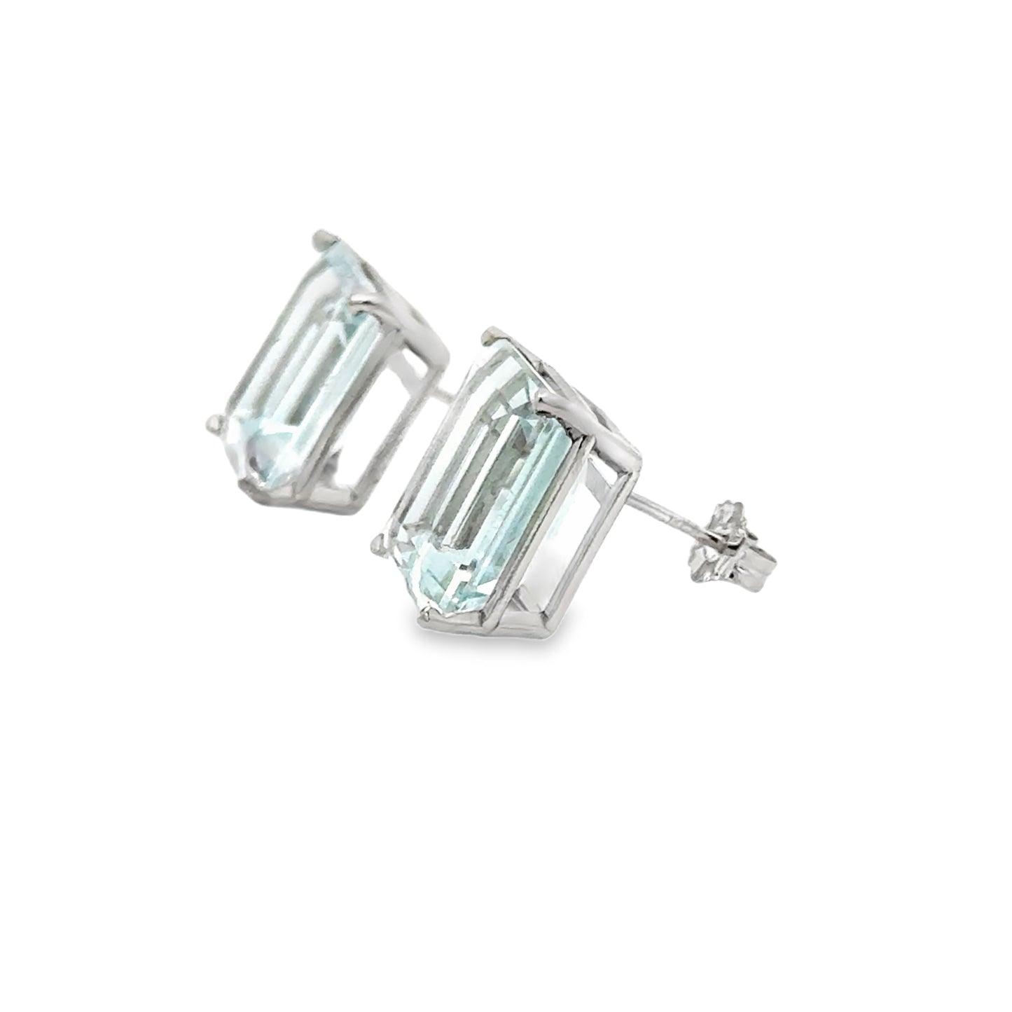 14K White Gold Aquamarine Stud Earrings – Emerald Cut Aquamarine