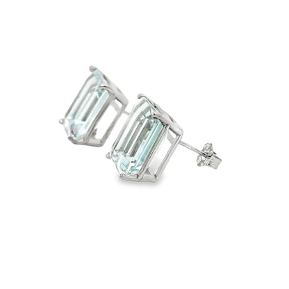 14K White Gold Aquamarine Stud Earrings – Emerald Cut Aquamarine