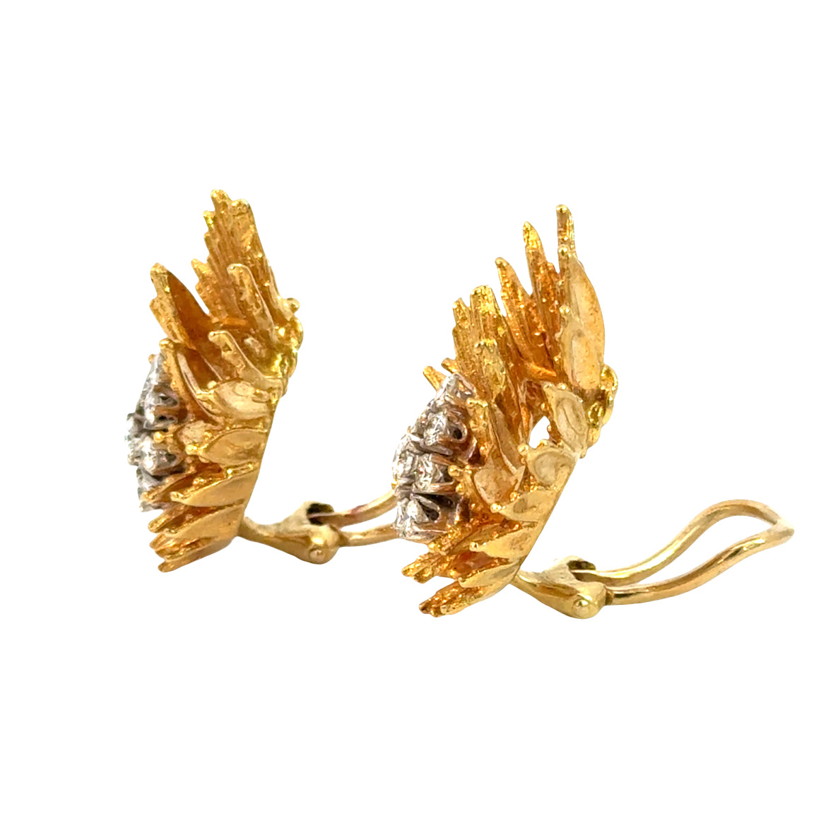 Vintage 18K Yellow Gold Diamond Sunburst Clip-On Earrings