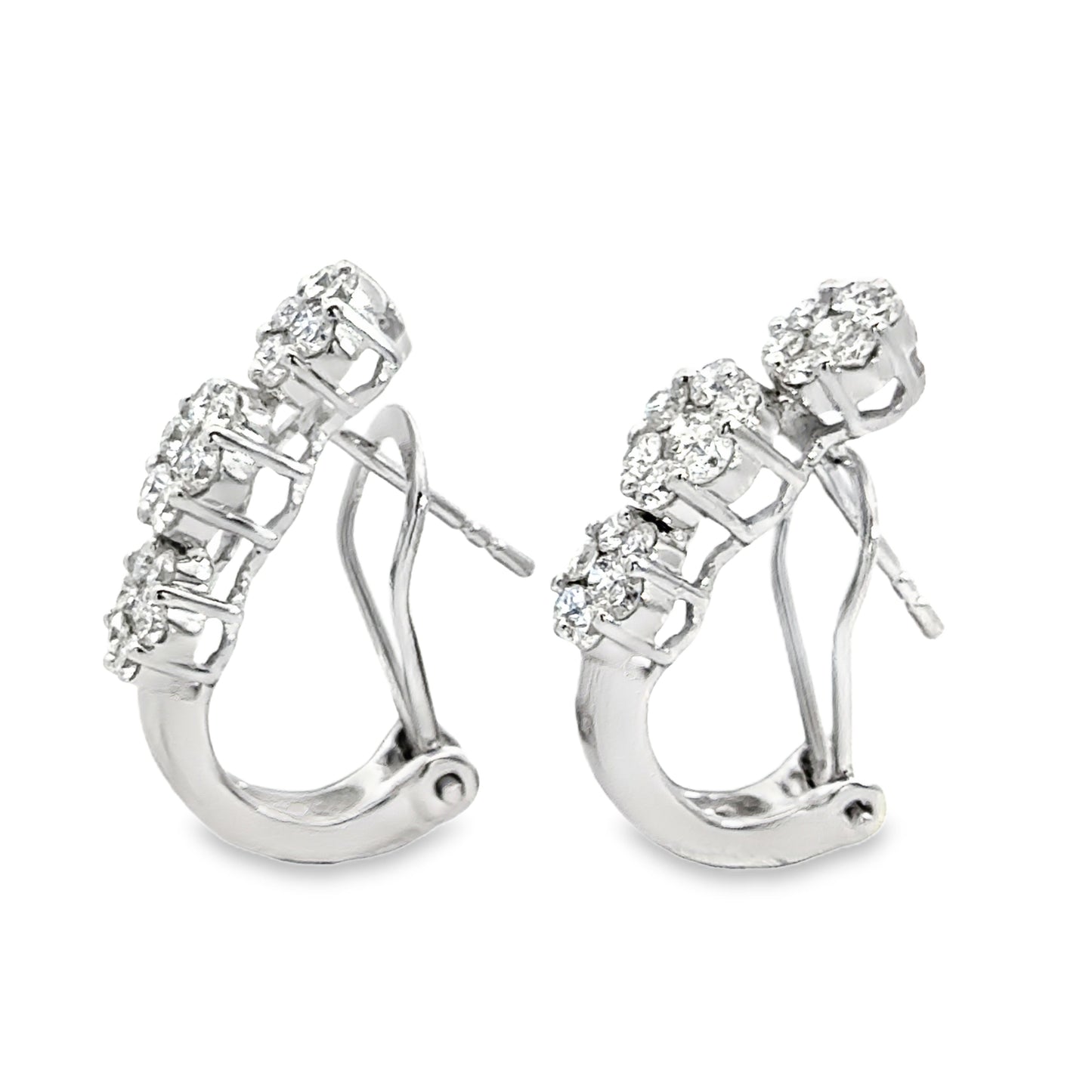 18K White Gold Three Diamond Cluster Earrings