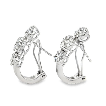 18K White Gold Three Diamond Cluster Earrings