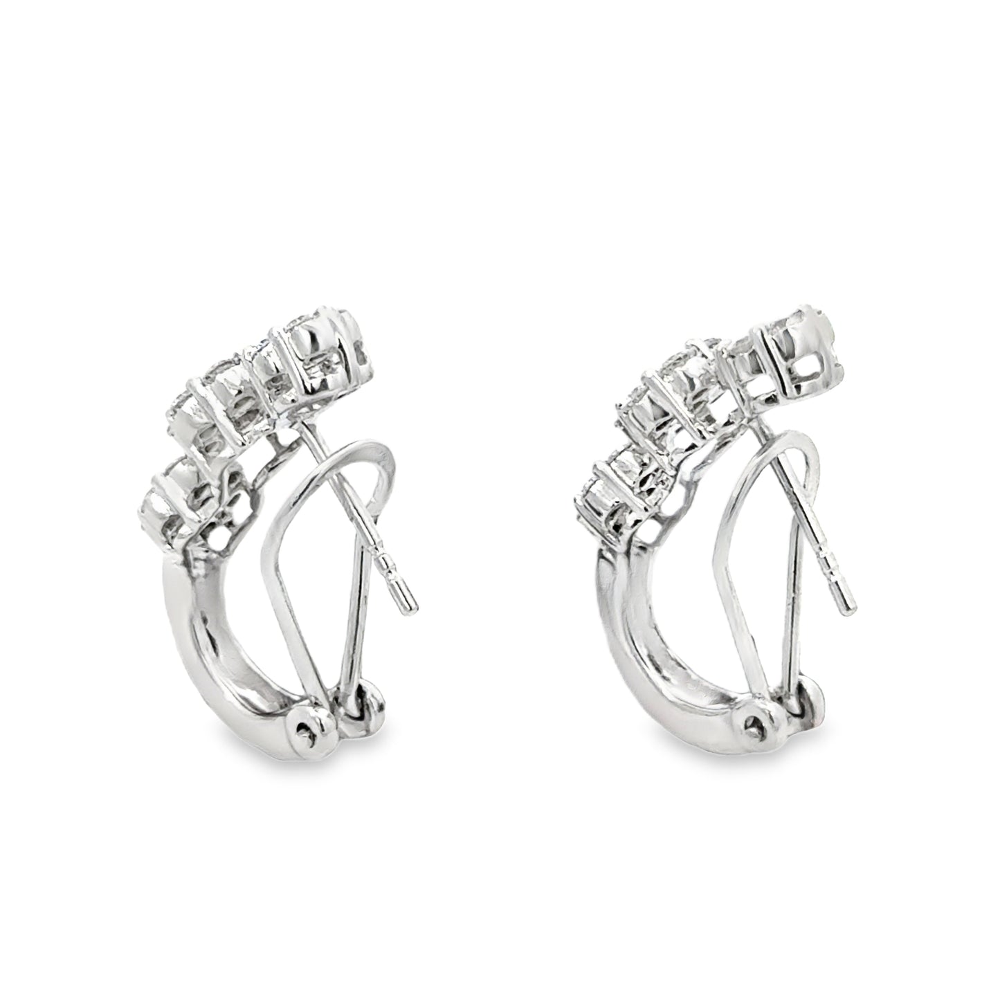 18K White Gold Three Diamond Cluster Earrings