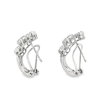 18K White Gold Three Diamond Cluster Earrings