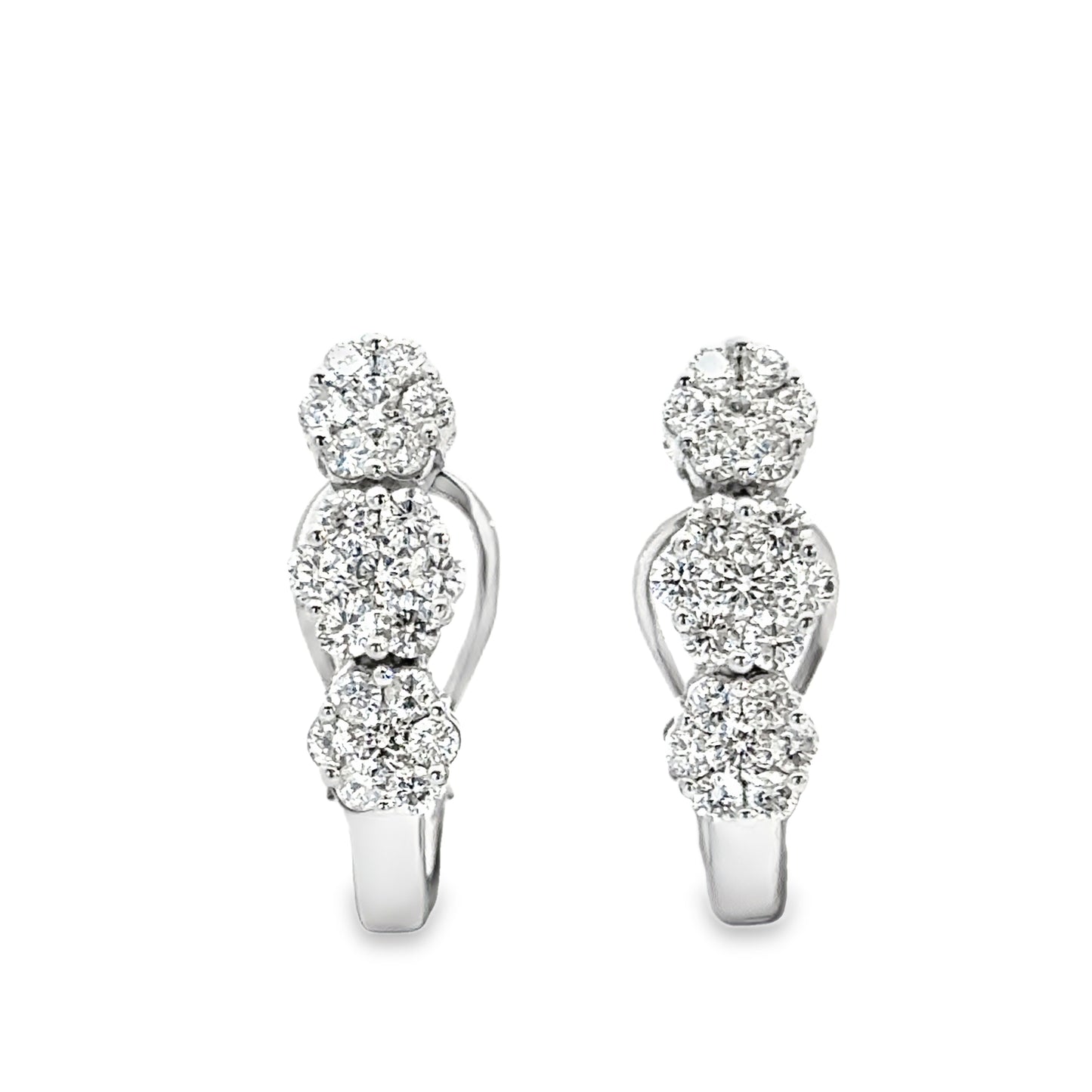 18K White Gold Three Diamond Cluster Earrings