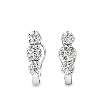 18K White Gold Three Diamond Cluster Earrings