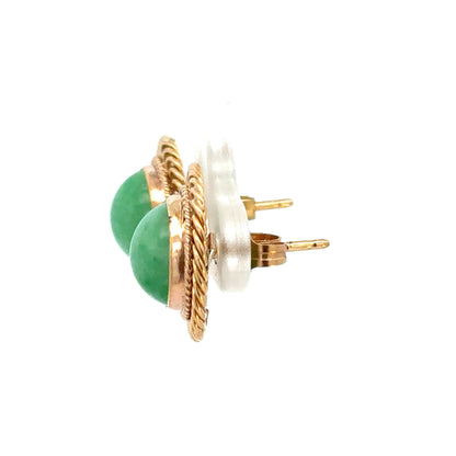 Vintage 14K Yellow Gold Jade Cabochon Earrings