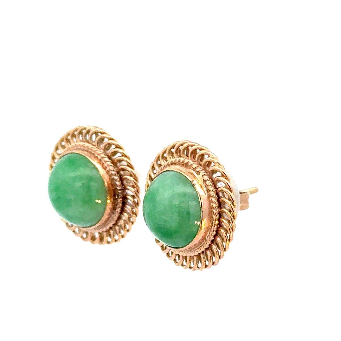 Vintage 14K Yellow Gold Jade Cabochon Earrings