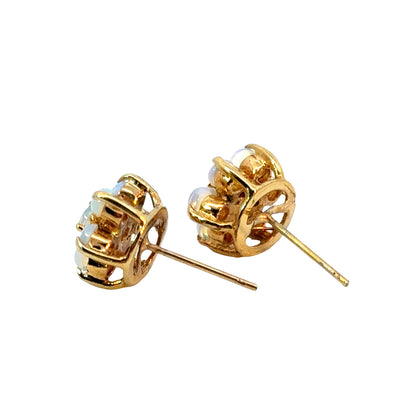 14K Yellow Gold     Vintage Opal Flower Earrings with Purple Pink Hue
