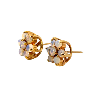 14K Yellow Gold     Vintage Opal Flower Earrings with Purple Pink Hue