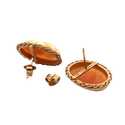 Vintage Italian Style Cameo Earrings in 14K Gold