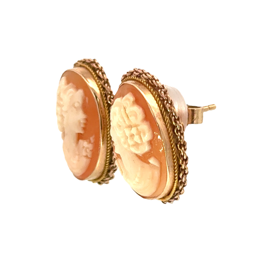 Vintage Italian Style Cameo Earrings in 14K Gold