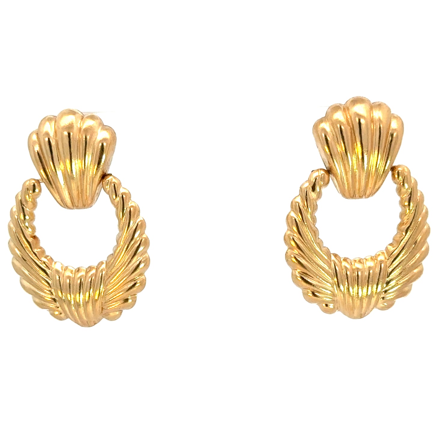 Vintage 14K Yellow Gold Shell Motif Drop Earrings