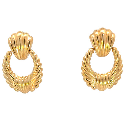 Vintage 14K Yellow Gold Shell Motif Drop Earrings