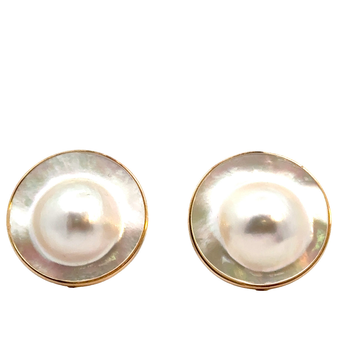 14K Yellow Gold Mother of Pearl Large French-Clip Earrings
