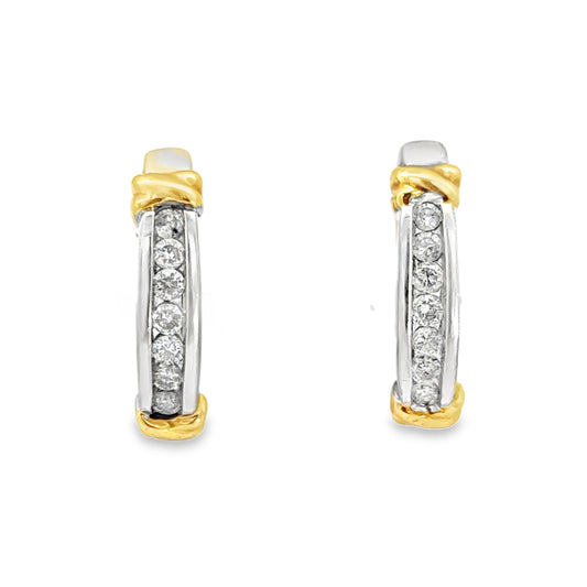 14K Two-Tone Diamond Huggie Hoop Earrings