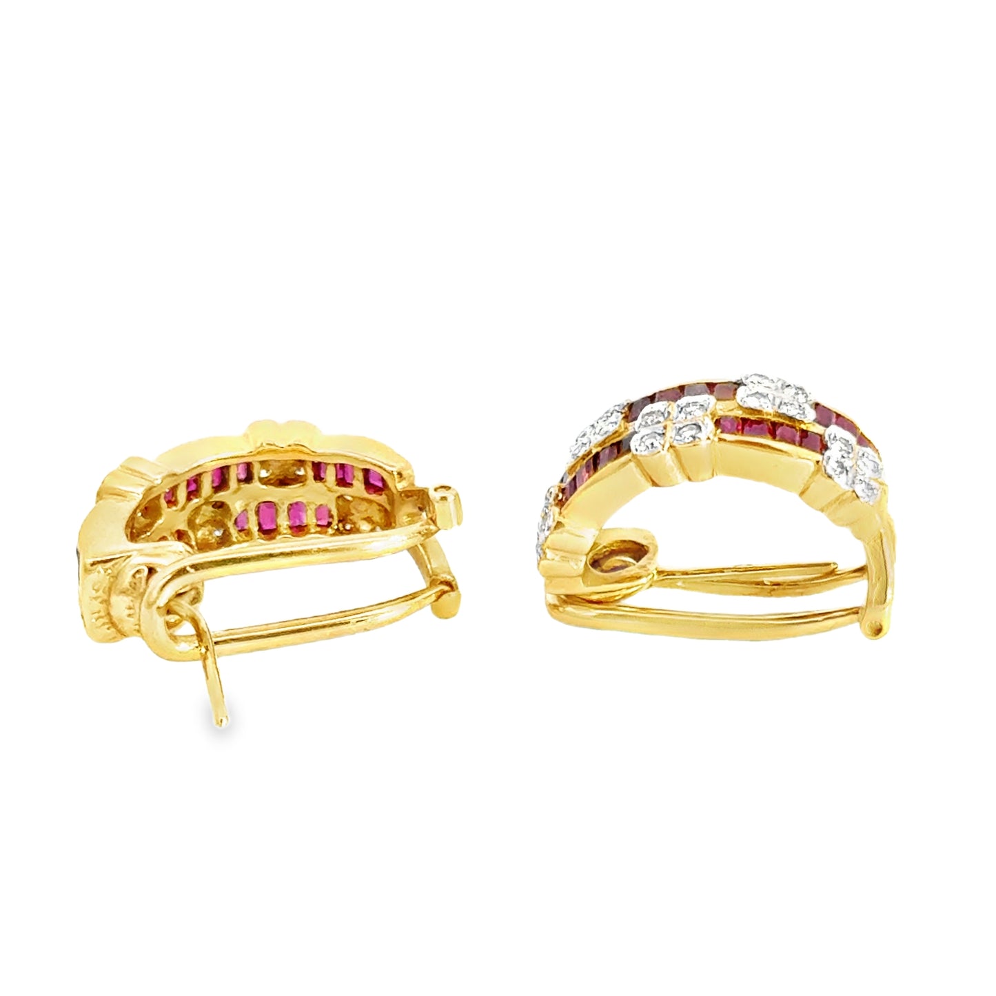 18K Gold Le Vian Ruby and Diamond Huggie Hoop Earrings
