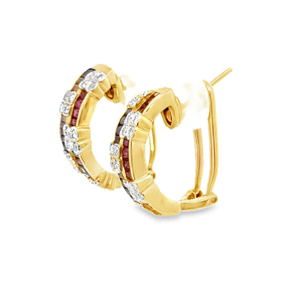 18K Gold Le Vian Ruby and Diamond Huggie Hoop Earrings