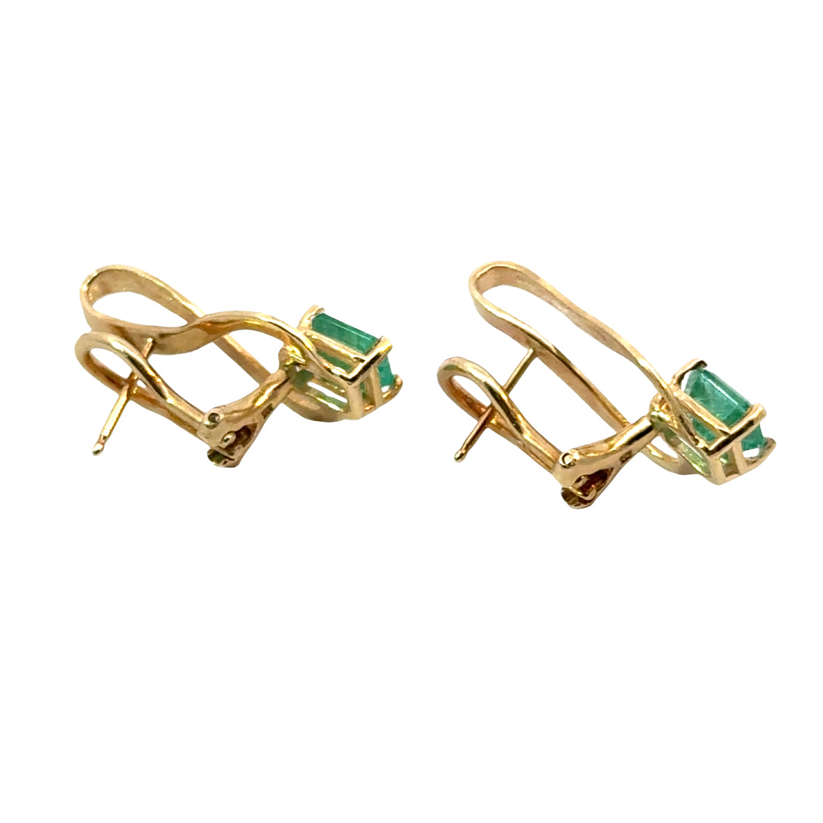 14K Yellow Gold Emerald French-Clip Earrings with Textured & Polished Finish