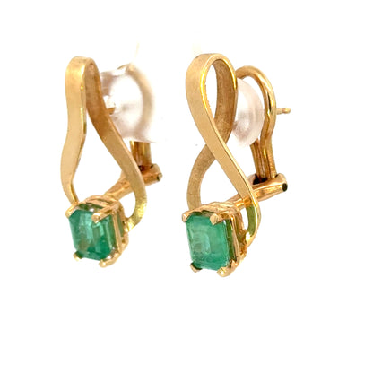 14K Yellow Gold Emerald French-Clip Earrings with Textured & Polished Finish