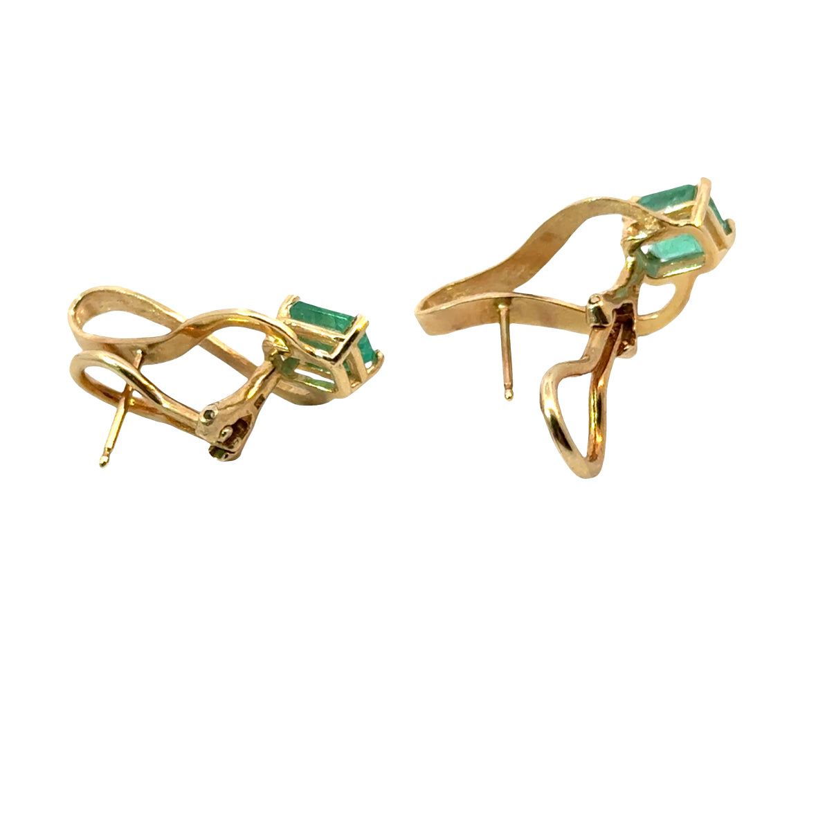 14K Yellow Gold Emerald French-Clip Earrings with Textured & Polished Finish