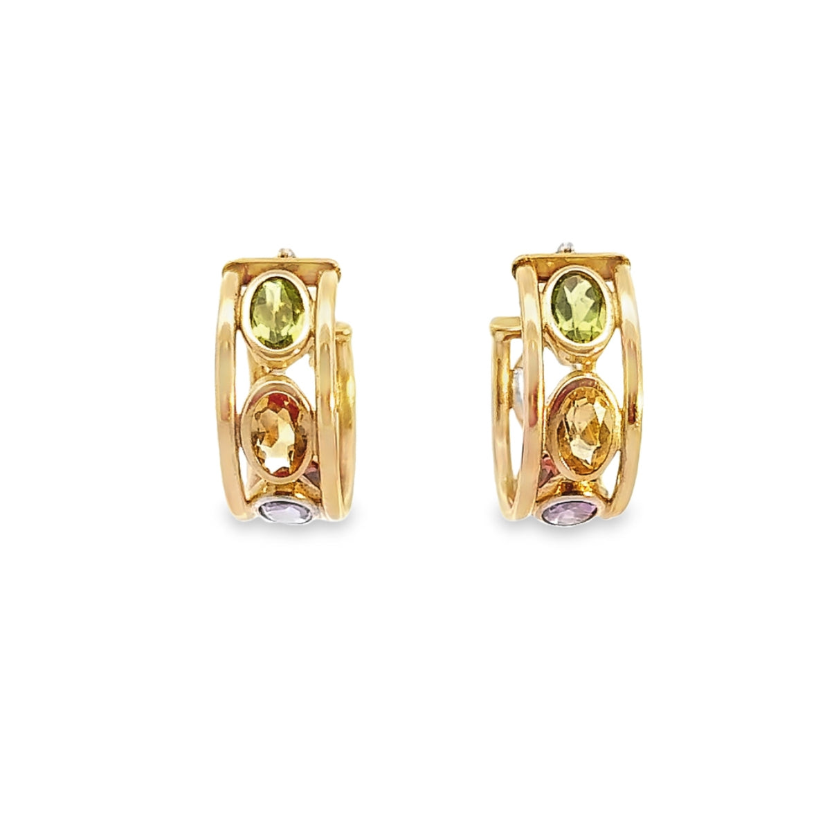 14K Yellow Gold Cute Multi-Color Hoop Earrings