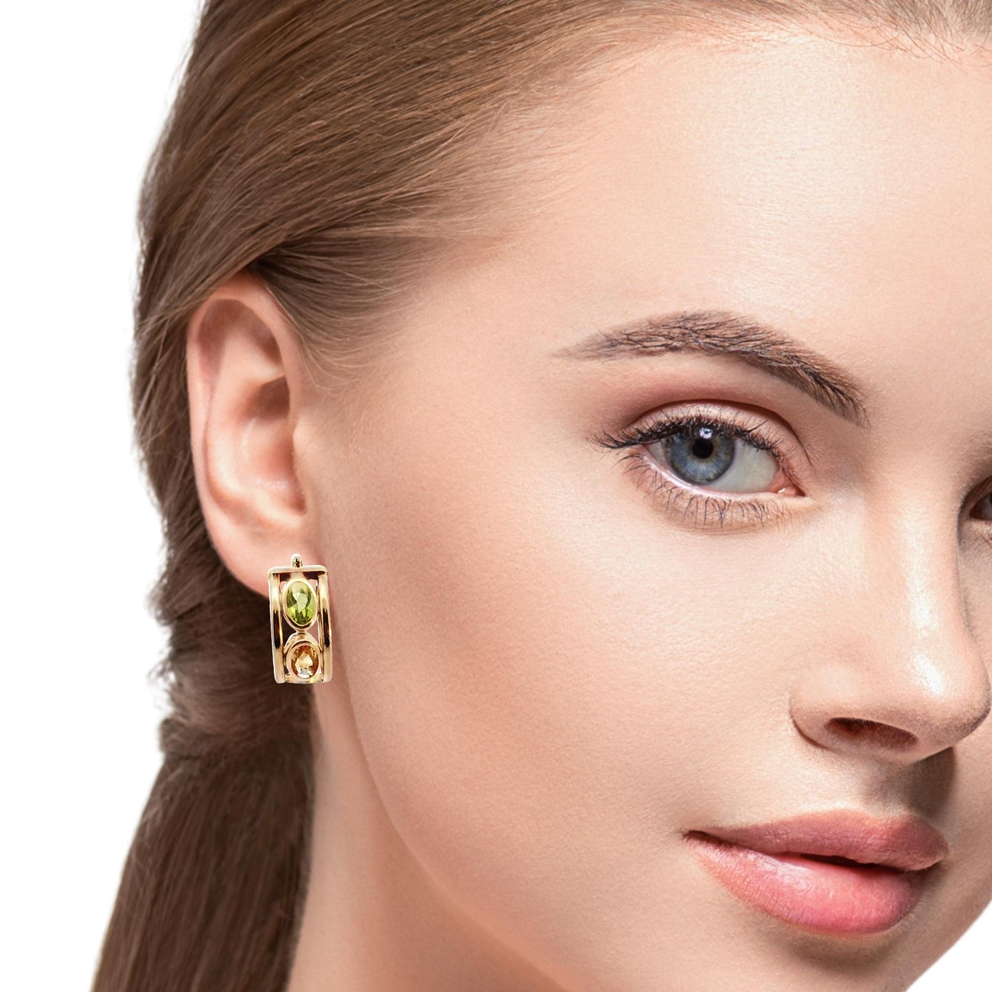 14K Yellow Gold Cute Multi-Color Hoop Earrings