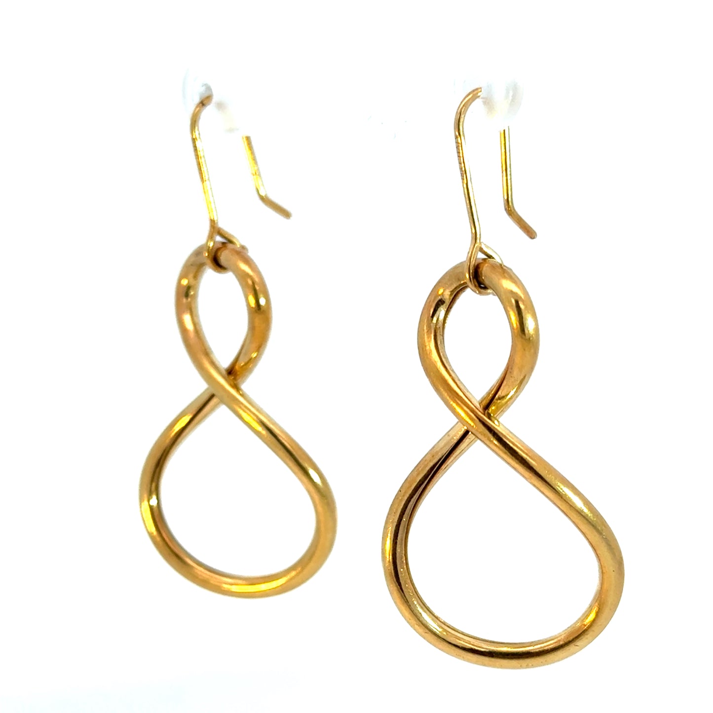 Italian 18K Gold Infinity Loop Dangle Earrings, Elegant Statement
