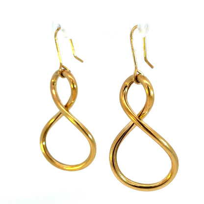 Italian 18K Gold Infinity Loop Dangle Earrings, Elegant Statement