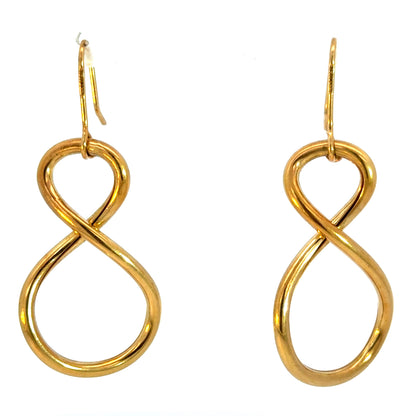 Italian 18K Gold Infinity Loop Dangle Earrings, Elegant Statement