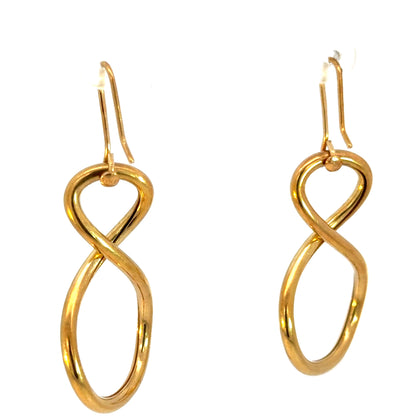 Italian 18K Gold Infinity Loop Dangle Earrings, Elegant Statement