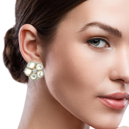 18K White Gold Mother-of-Pearl & Diamond Flower Earrings – Convertible Design