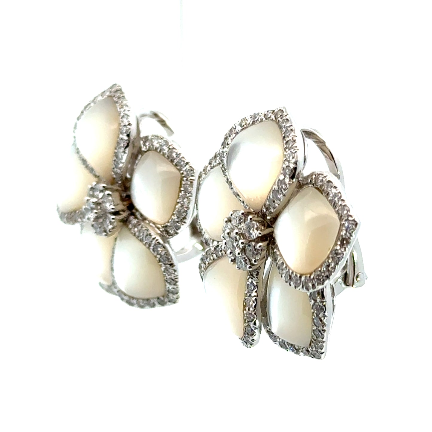 18K White Gold Mother-of-Pearl & Diamond Flower Earrings – Convertible Design
