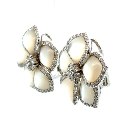 18K White Gold Mother-of-Pearl & Diamond Flower Earrings – Convertible Design