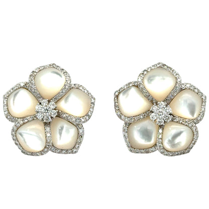 18K White Gold Mother-of-Pearl & Diamond Flower Earrings – Convertible Design