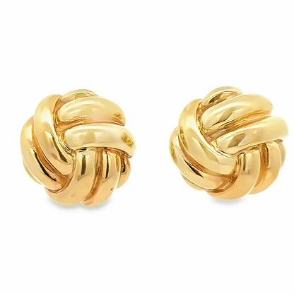 14K Yellow Gold Large Domed Twisted Knot French-Clip Earrings