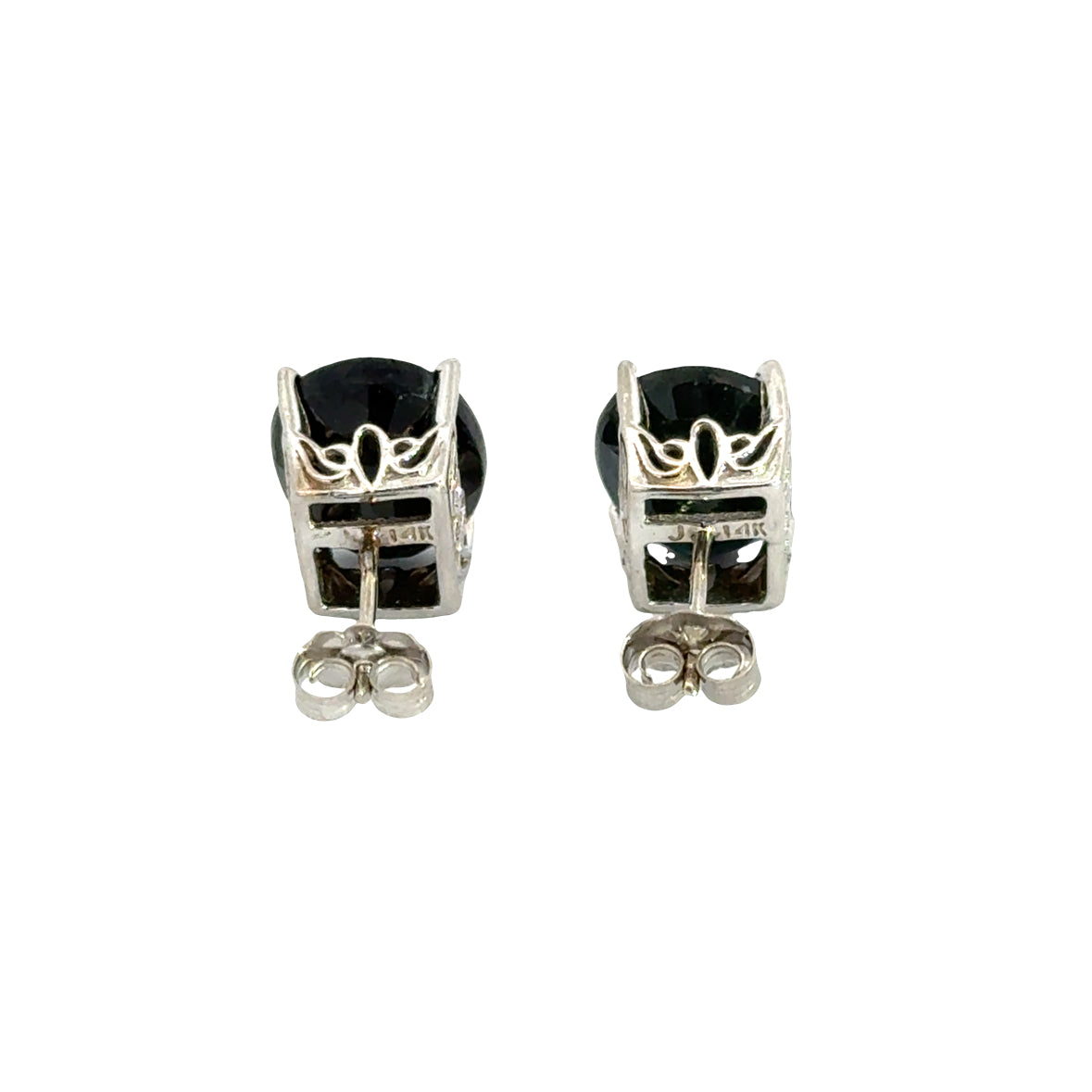 Vintage Oval Dark Green Sapphire Earrings – 14K White Gold