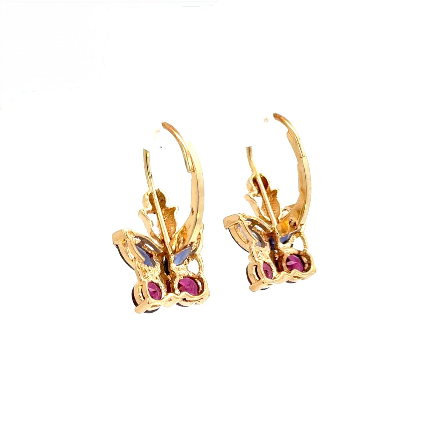 14K Yellow Gold Butterfly Earrings with Tanzanite & Pink Tourmaline
