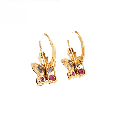 14K Yellow Gold Butterfly Earrings with Tanzanite & Pink Tourmaline