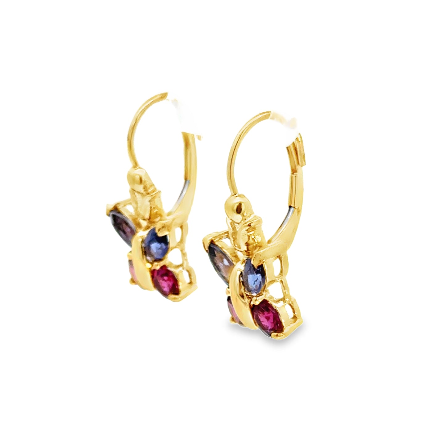 14K Yellow Gold Butterfly Earrings with Tanzanite & Pink Tourmaline
