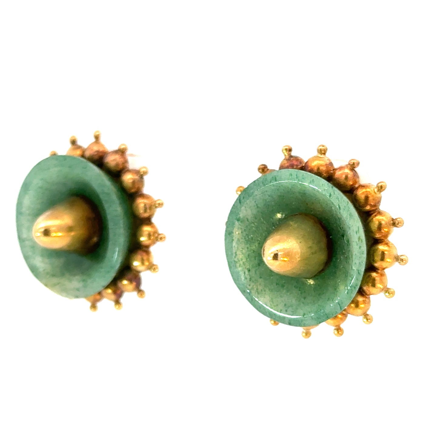 Vintage 14K Yellow Gold Jade Screw-Back Earrings | Unique Mid-Century Design