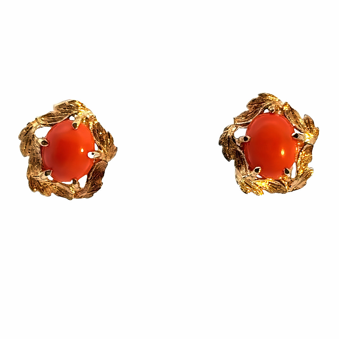 Estate 14K Yellow Gold Leaf Coral French Clip Earrings