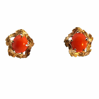 Estate 14K Yellow Gold Leaf Coral French Clip Earrings (Copy)