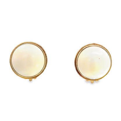 Estate 14K Yellow Gold Half-Sphere White Coral Clip-On Earrings