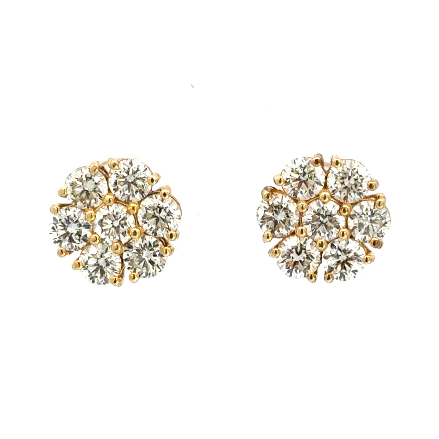 14K Yellow Gold Diamond Flower Cluster Earrings